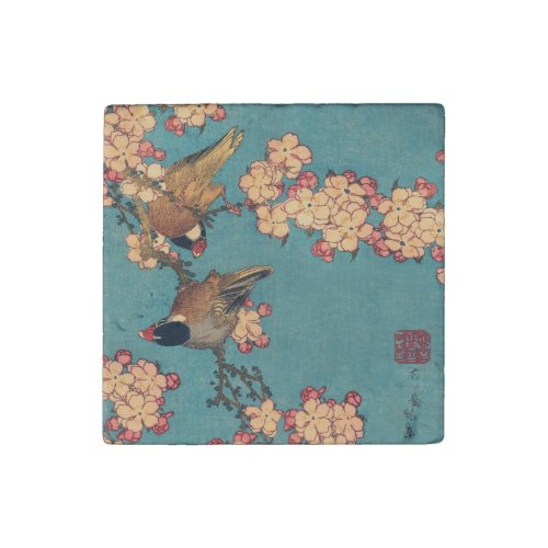 Birds Flowers Hokusai Japanese Art Stone Magnet