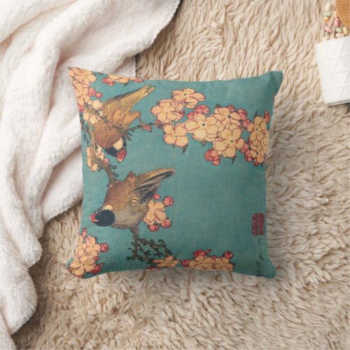 Birds Flowers Hokusai Japanese Art Throw Pillow