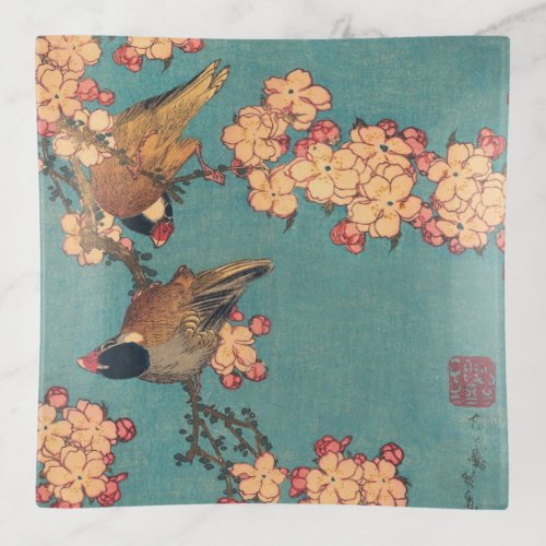 Birds Flowers Hokusai Japanese Art Trinket Tray