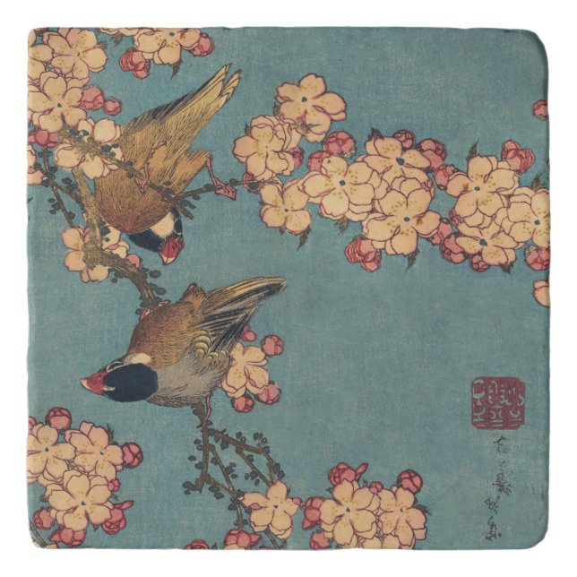 Birds Flowers Hokusai Japanese Art Trivet (Front)