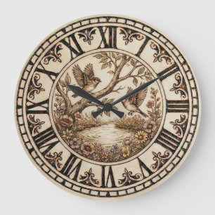 Birds & Flowers Rustic Wall Clock