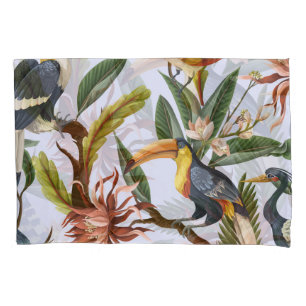 Birds & Flowers: Tropical Vintage Pattern. Pillow Case