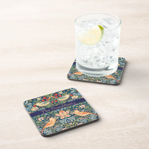 Birds & Flowers Wm Morris Add a Name Beverage Coaster