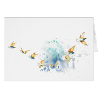 birds fly colorful ink print cards