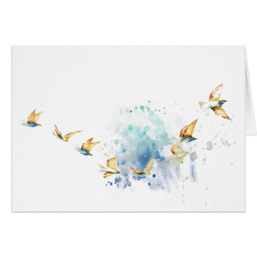 birds fly colorful ink print cards (Front Horizontal)