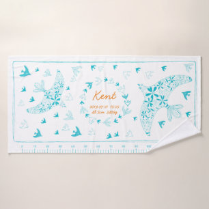 Birds fly in the wind. Birth Memorial_Blue3 Bath Towel
