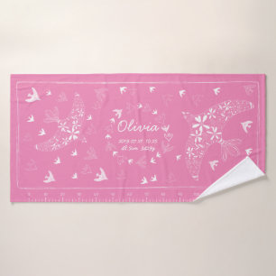Birds fly in the wind. Birth Memory_Pink3 Bath Towel