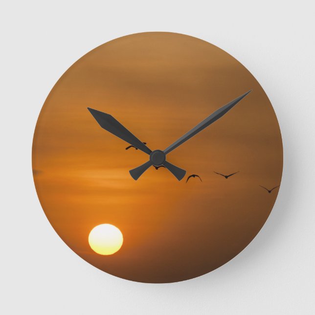Birds flying in sunset round clock (Front)