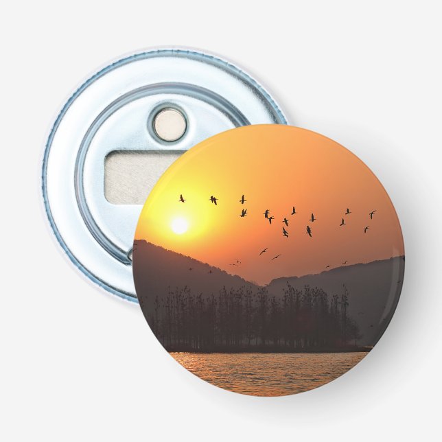 Birds Flying in Sunset Sky Over East Lake Bottle Opener (Front)