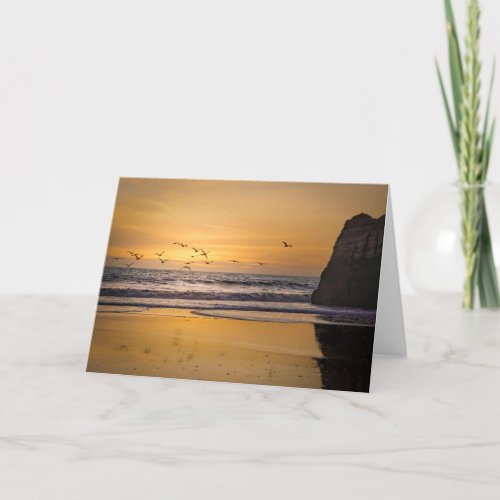 Birds Flying Into the Beach Sunset Greeting Card