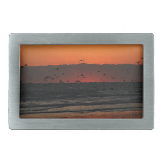 Birds Flying Over Beach Sunrise Photograph Rectangular Belt Buckle