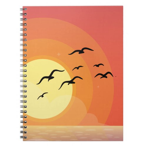 Birds Flying Over Sunset Notebook