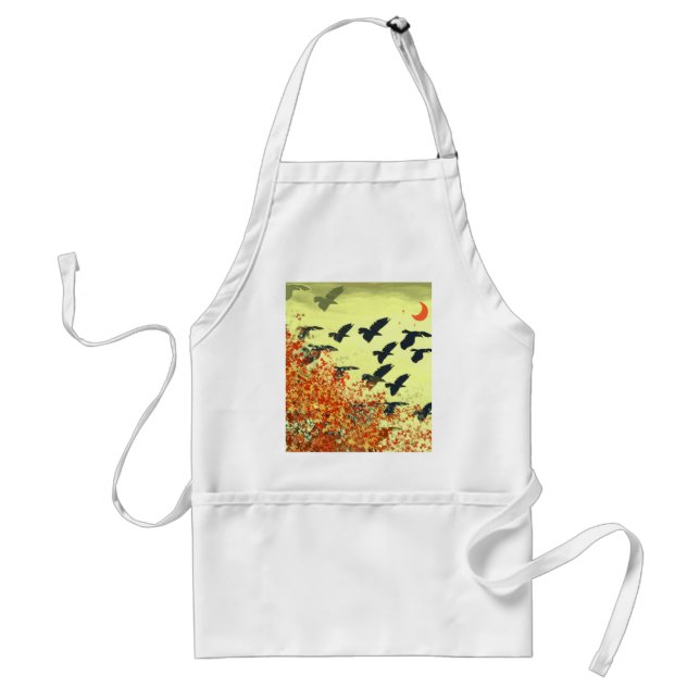 Birds Flying Red Moon Adult Apron (Front)