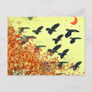 Birds Flying Red Moon Postcard