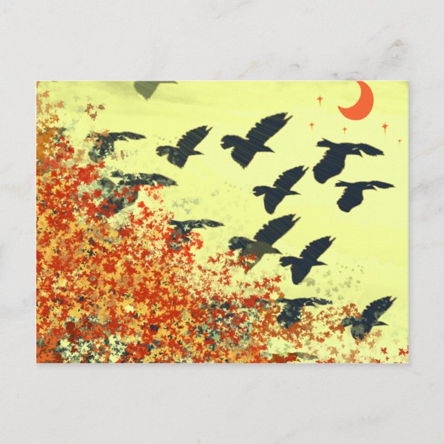 Birds Flying Red Moon Postcard (Front)
