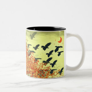 Birds Flying Red Moon Two-Tone Coffee Mug