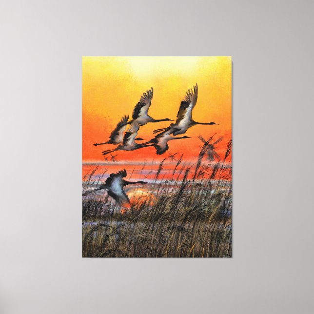 Birds Flying Sunset Canvas Print - Painting Art (Front)