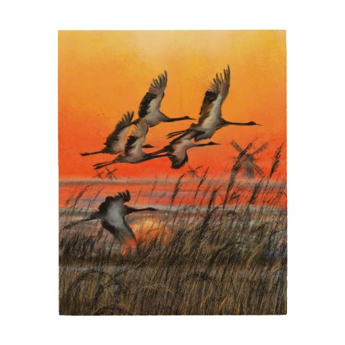 Birds Flying Sunset Wood Art _ Painting