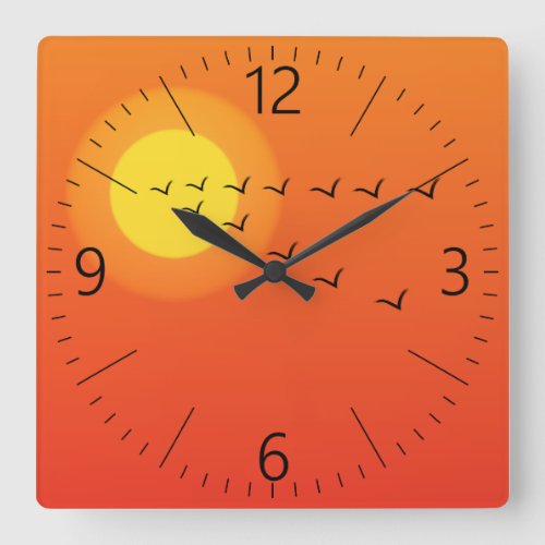 Birds flying to the sun square wall clock