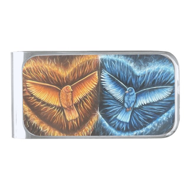 Birds Flying Together- Silver Finish Money Clip (Front)