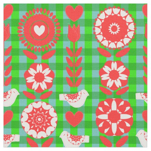 Birds Folk Art Pretty Floral Pattern Fabric