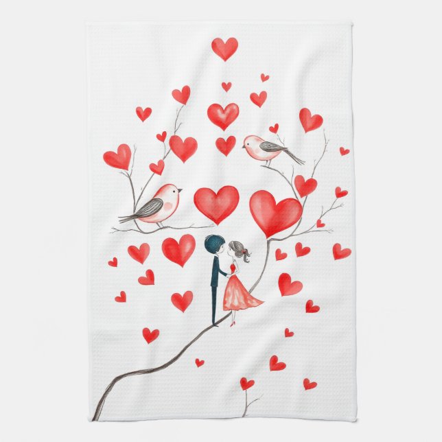 Birds for Valentine's Day Kitchen Towel (Vertical)