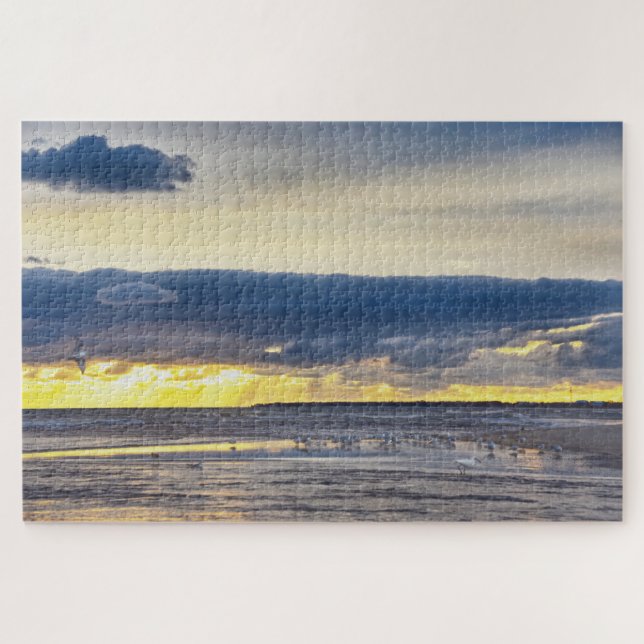 Birds Gather on a Florida Beach at Sunrise Jigsaw Puzzle (Horizontal)