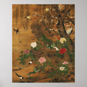 Birds Gather under the Spring Willow Poster