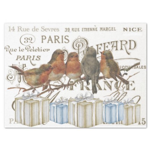 Birds Gift Box Vintage French City Name Decoupage  Tissue Paper