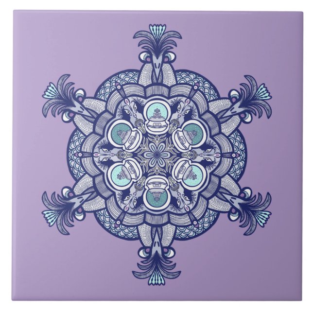 Birds & Globes design Ceramic Tile (Front)