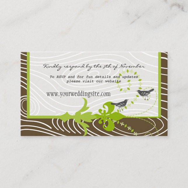 Birds Green Brown Wood Grain  Wedding Info Cards (Front)