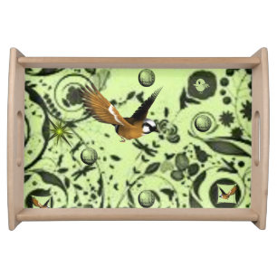 birds green dinner serving tray