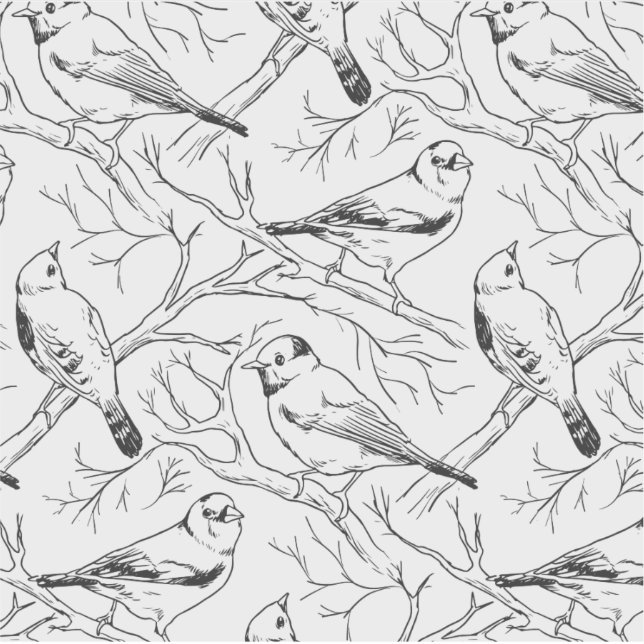 Birds hand drawn black & white pattern Modern Sticker (Front)