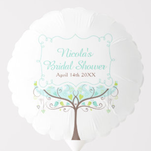 Birds Hearts Tree Blue and Green Bridal Shower Balloon