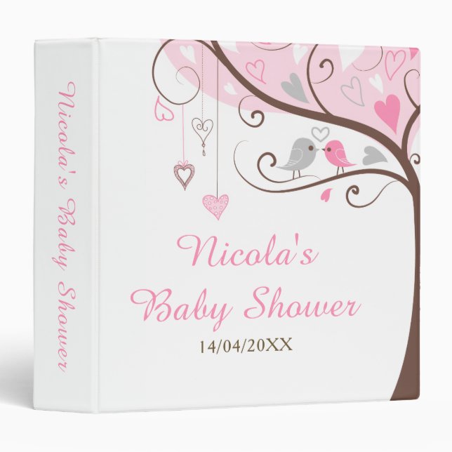 Birds Hearts Tree Pink Baby Shower  Photo Album 3 Ring Binder (Front/Spine)