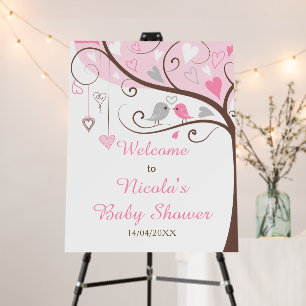 Birds Hearts Tree Pink Baby Shower Welcome Foam Board