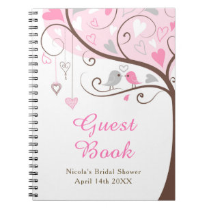 Birds Hearts Tree Pink Bridal Shower Notebook