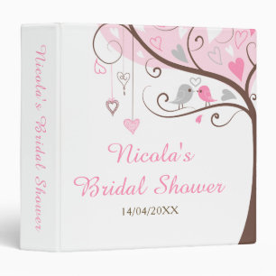 Birds Hearts Tree Pink Bridal Shower  Photo Album 3 Ring Binder