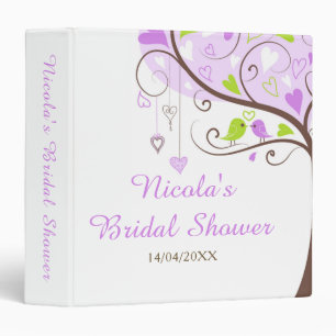 Birds Hearts Tree Purple and Green Bridal Shower 3 Ring Binder