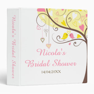 Birds Hearts Tree Yellow and Coral Bridal Shower 3 Ring Binder