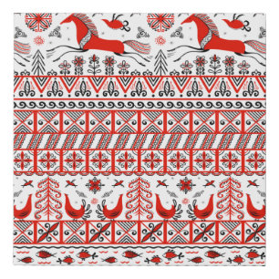 Birds,horses,spruce-symbols of prosperity and good faux canvas print