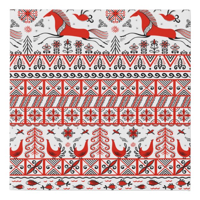 Birds,horses,spruce-symbols of prosperity and good faux canvas print (Front)
