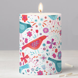 Birds in a Garden Modern Boho Watercolor Pillar Candle