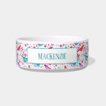 Birds in a Garden Watercolor Custom Name Bowl<br><div class="desc">Bohemian watercolor painting of birds in a garden of bright orange,  pink and teal wild flowers.
Customize by changing the name.</div>