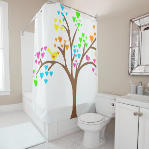 Birds in a Heart Tree Shower Curtain