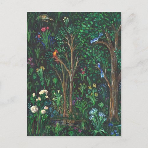 Birds in a Medieval Forest Pond Detail Postcard