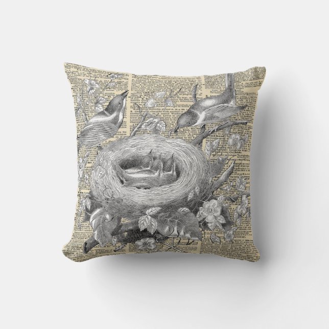 birds in a nest dictionary french inspired print throw pillow (Front)