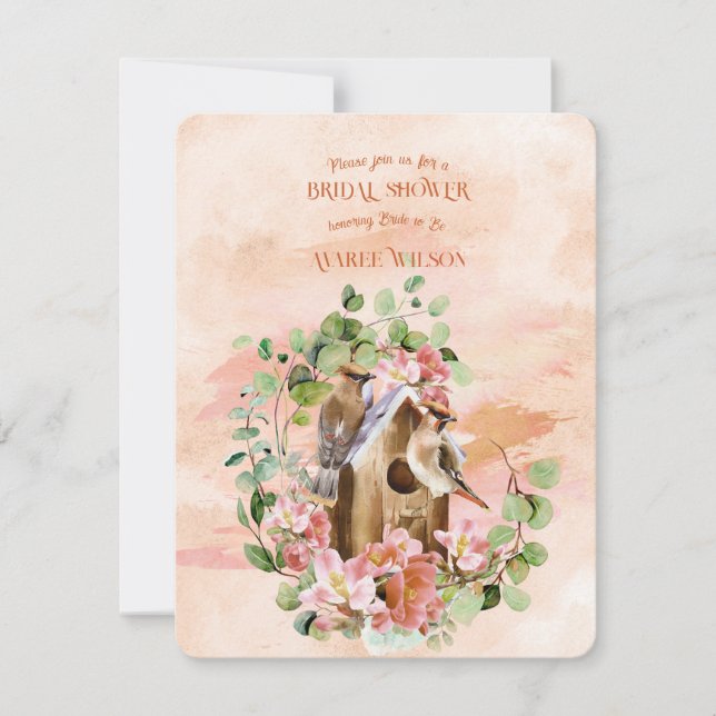 Birds In A Wreath of Flowers Bridal Shower Invitation (Front)