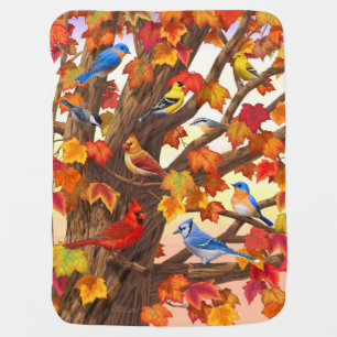Birds in Autumn Maple Tree Baby Blanket