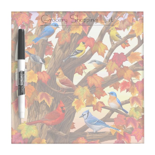Birds in Autumn Maple Tree Dry-Erase Board (Front)